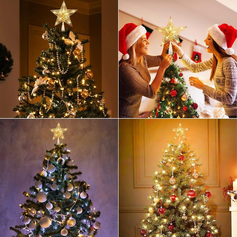 BRIZLER Silver Christmas Tree Topper, 9“ Christmas Star Tree Topper with 10 Warm White Lights, Pre-lit Glittered Star Treetop, 120V UL Listed Lighted Xmas Treetop for Christmas Tree Home Decorations - Image 4